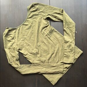 FREE PEOPLE Soft Seamless Low Cut Long Sleeve Top Olive Green Medium Large